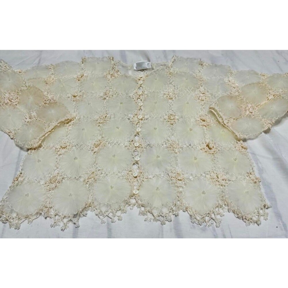 Vintage 3D Floral Construction connected with Crochet w/ beaded fringe.